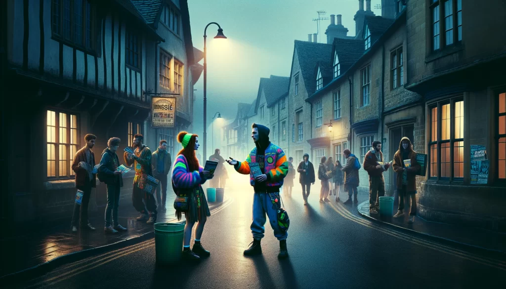 Handing out flyers
90s rave culture