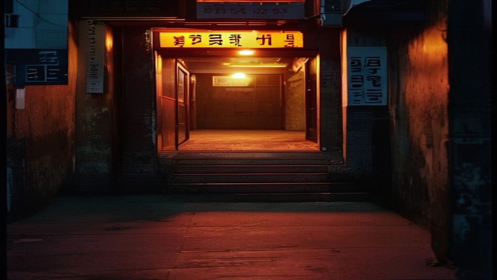 Hongdae underground club entrance Seoul — basement door ajar with warm amber light