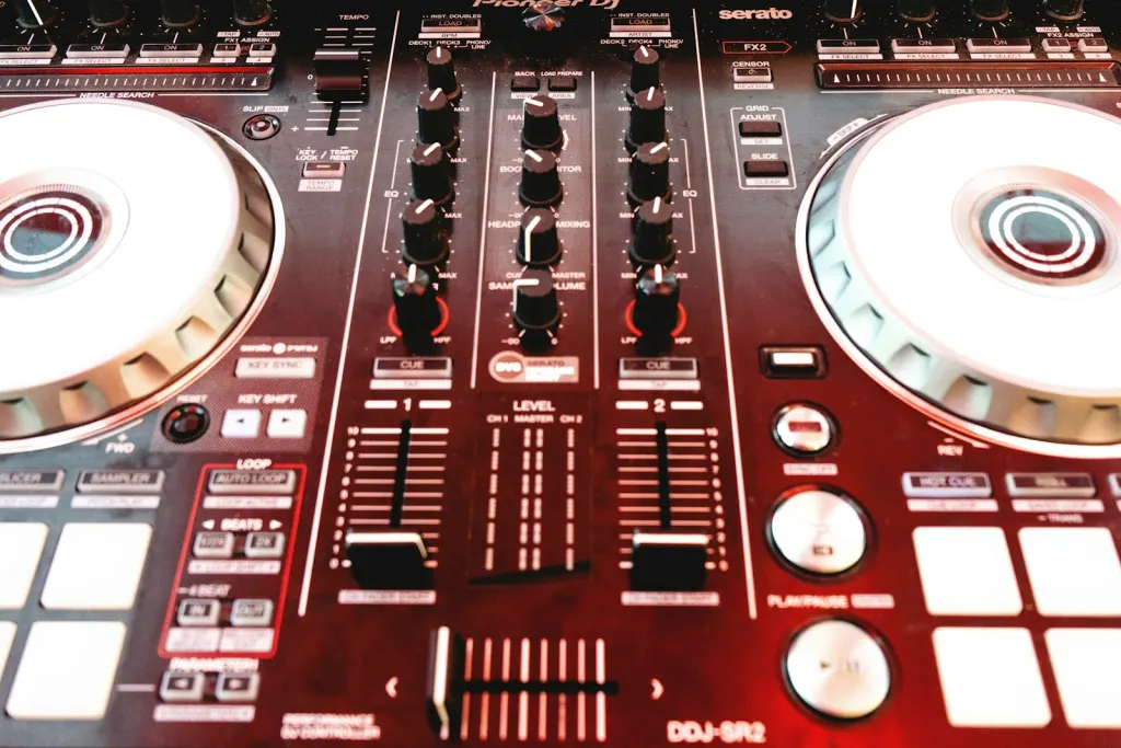 cdj and mixer booth from above