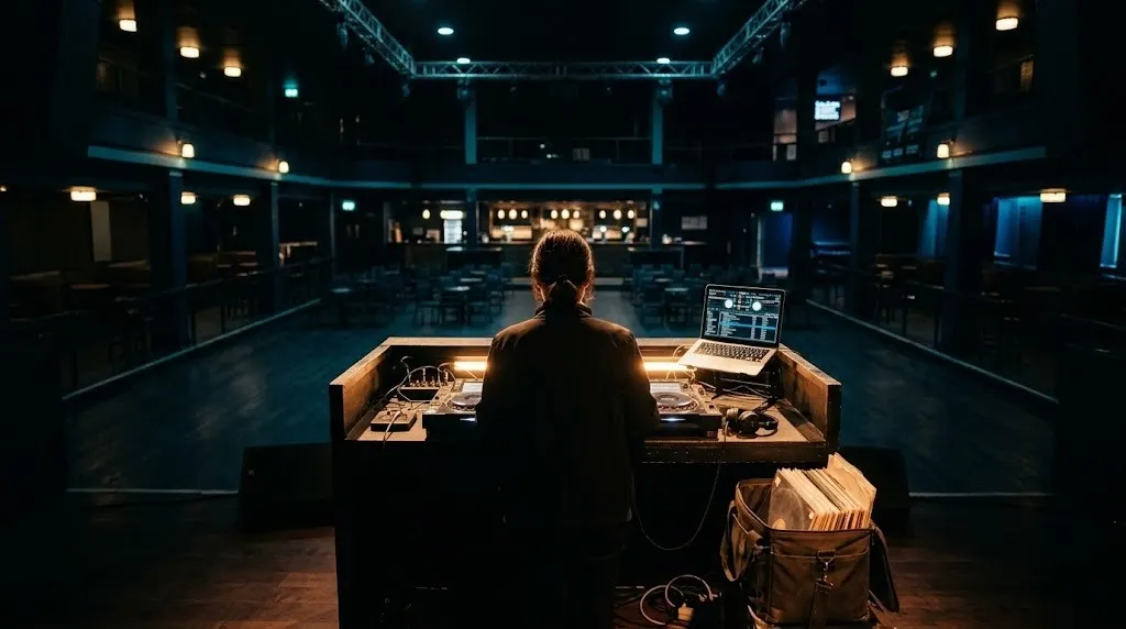 A press shot from behind