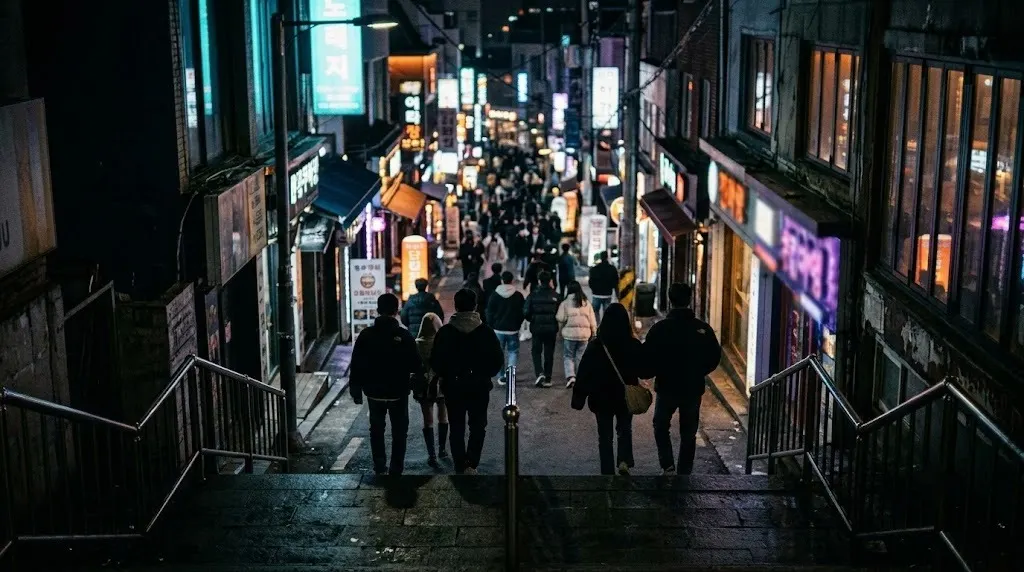 Seoul side street at night