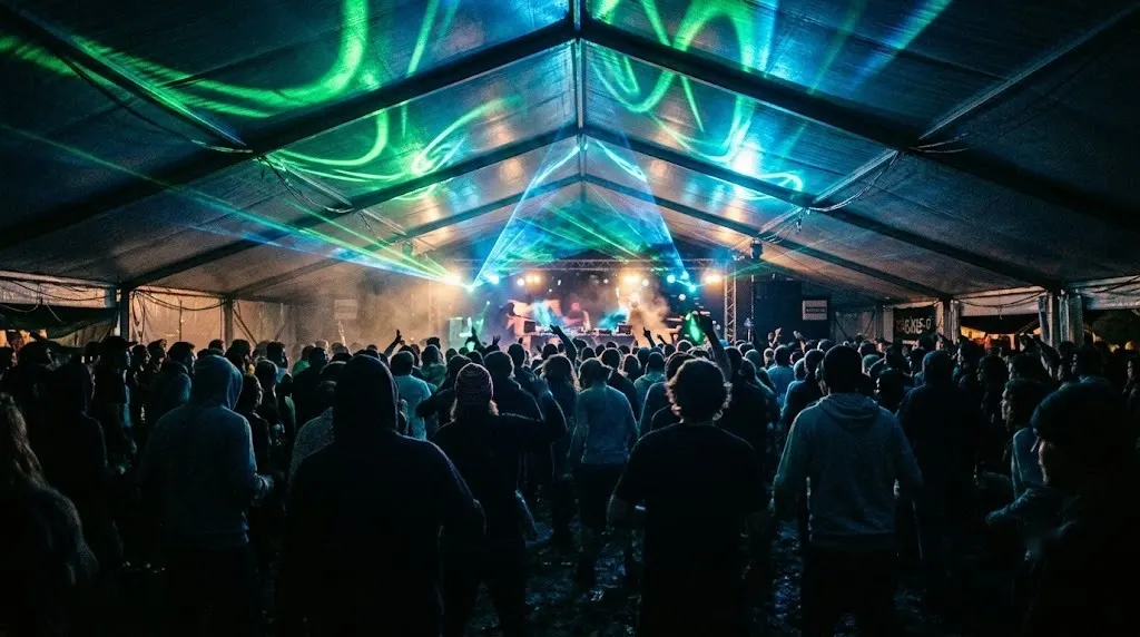 A festival tent in the 2000s