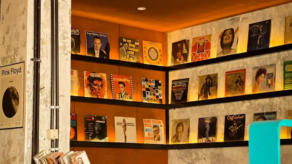 Records on the shelves of a Seoul LP bar