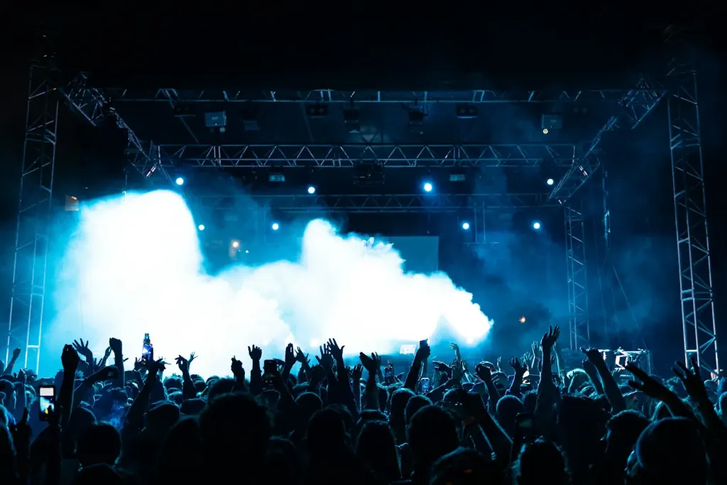 festival stage smoke blue