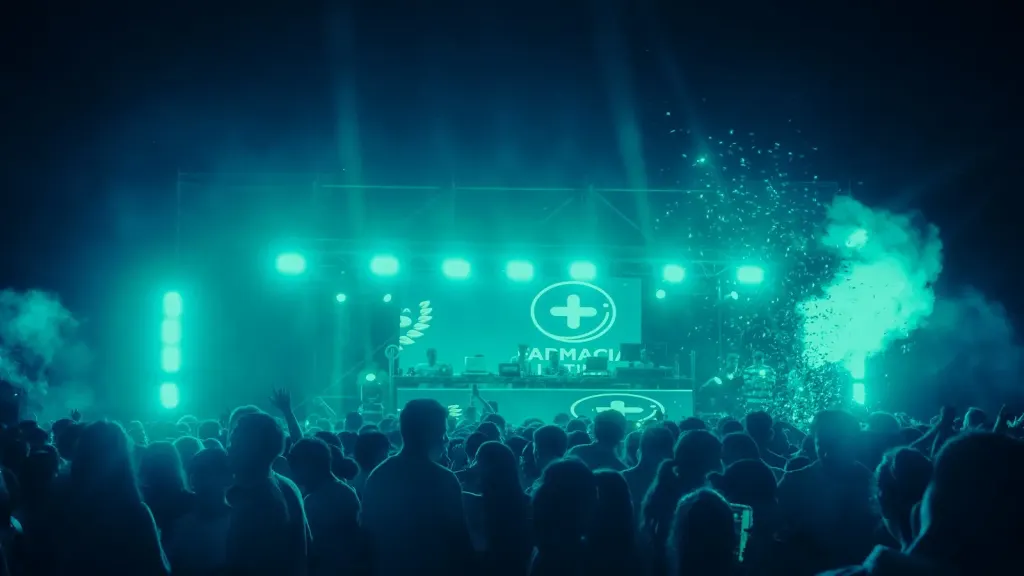 festival stage teal lights