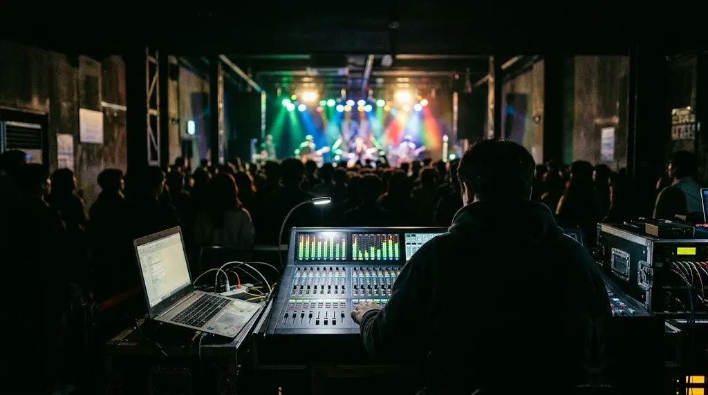The sound desk in the dark