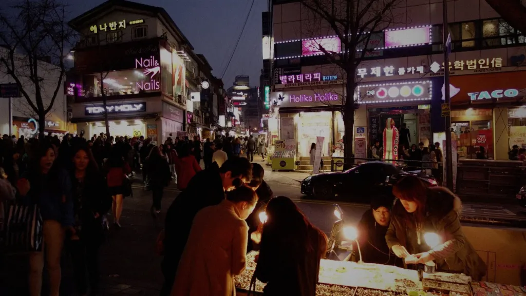 The Hongdae party district at night
