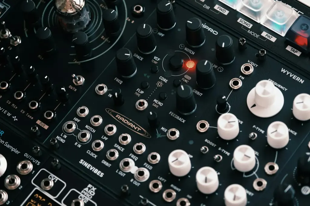 modular synth panel closeup