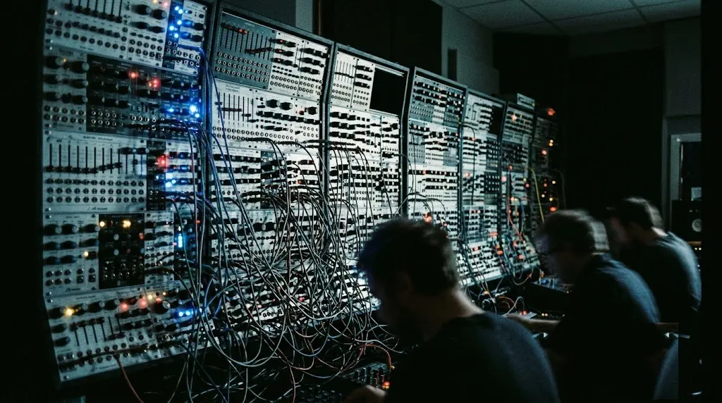 A modular wall in a dark studio
