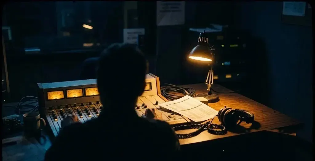 A late night radio desk