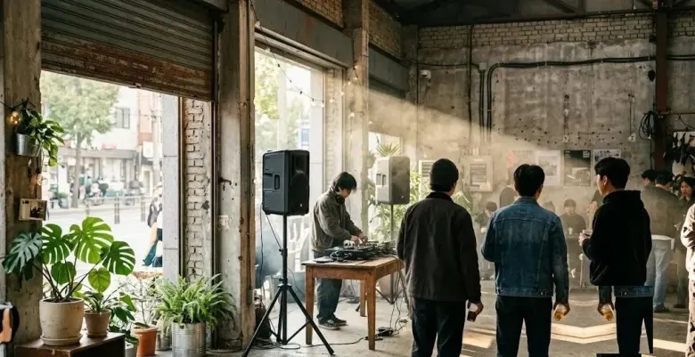 Daytime party in a Seongsu warehouse cafe