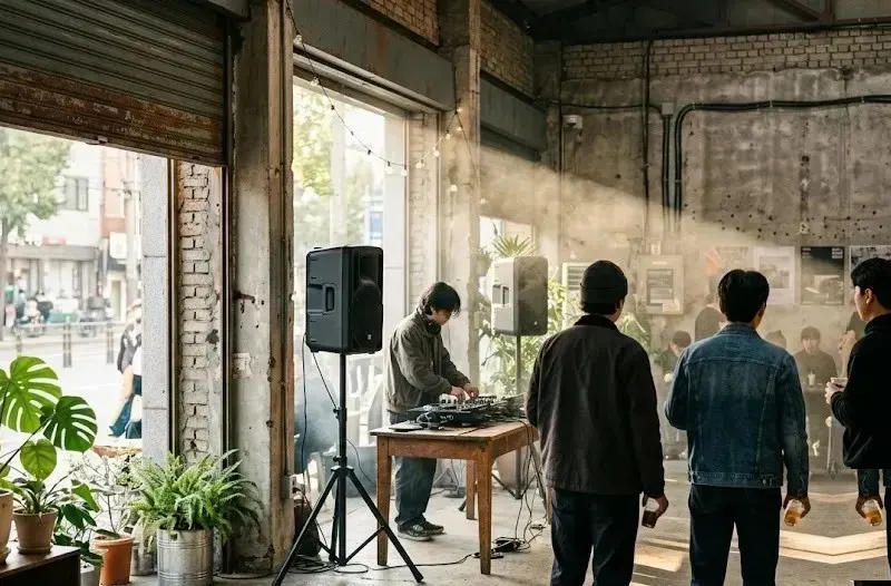Daytime party in a Seongsu warehouse cafe