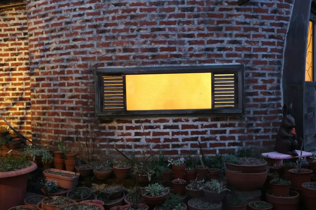 seoul brick wall lit window night