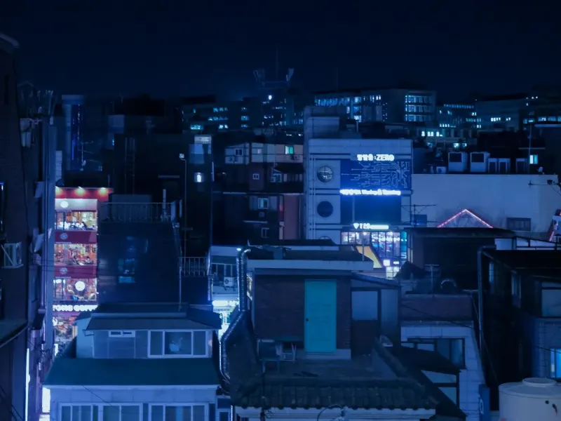 Seoul side street at night