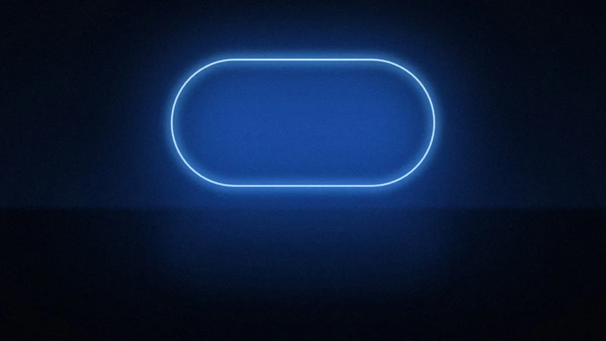 A soap bar shaped outline of blue light in a dark room