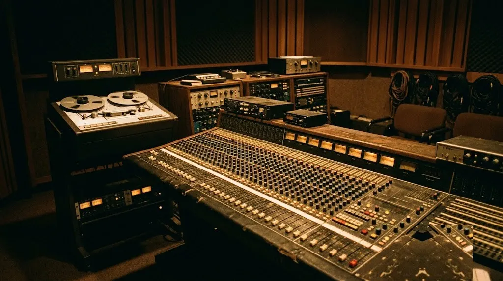 A studio desk in the 1980s