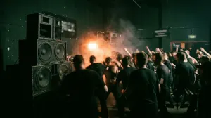 A sub stack under an orange strobe