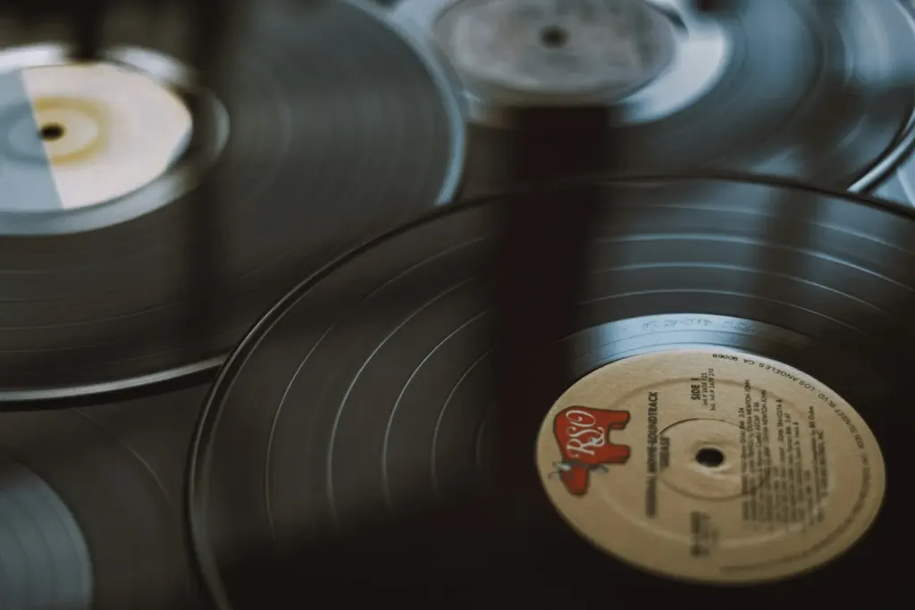 vinyl records stack closeup