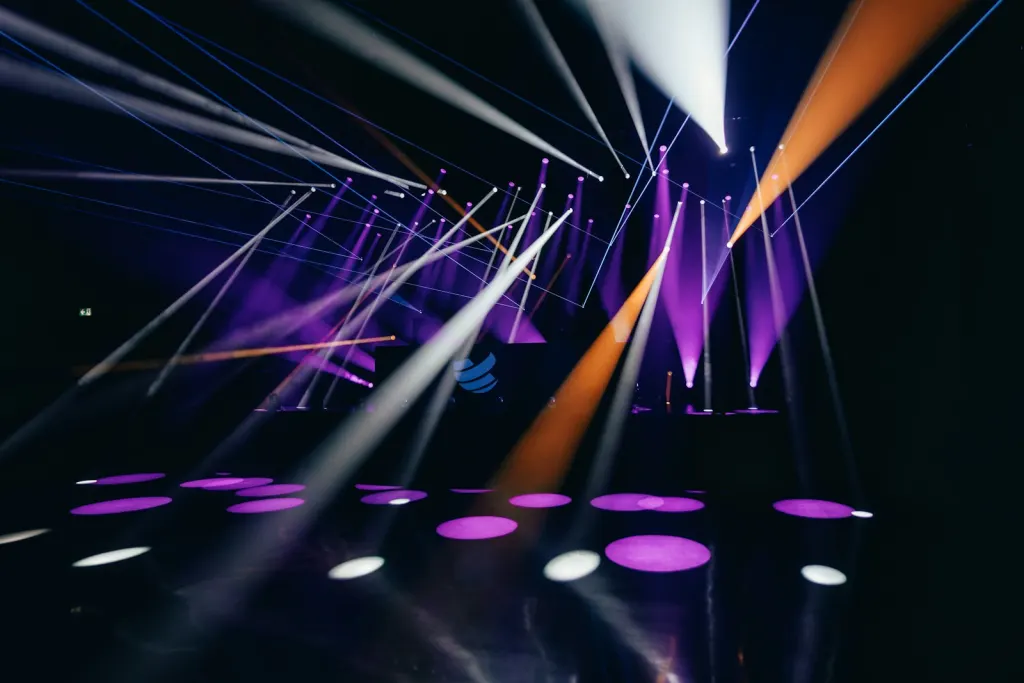 warehouse lasers blue purple