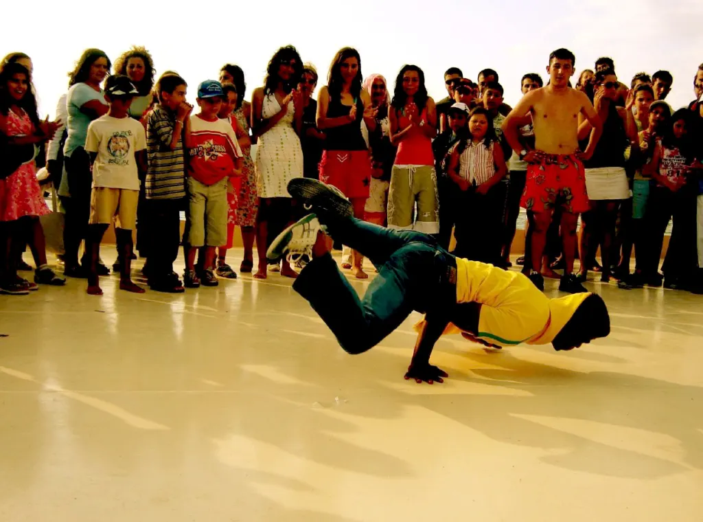 A b-boy breaking on the floor