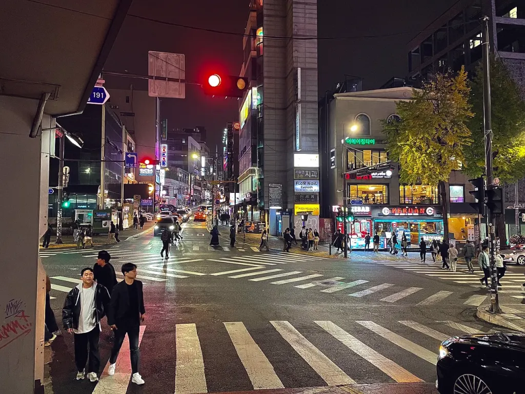 Itaewon intersection at night in 2023