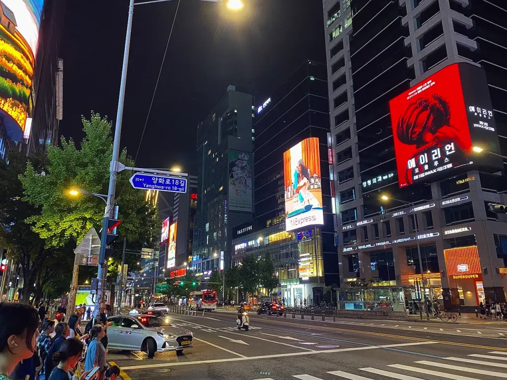 Hongdae intersection at night