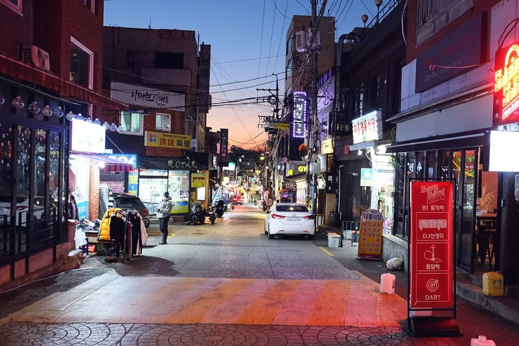 Shop lined street in Itaewon