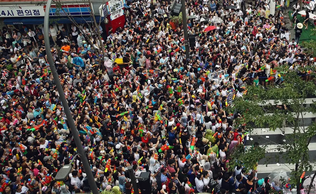 The Sinchon water gun festival on Yonsei-ro in 2014