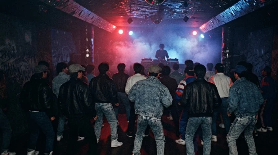 Dancers seen from behind in a late 1980s Itaewon basement club