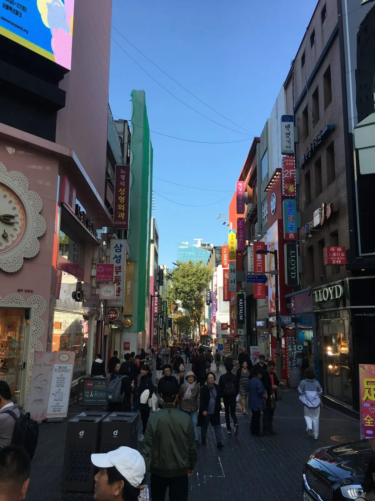 Myeongdong shopping street on a sunny autumn afternoon