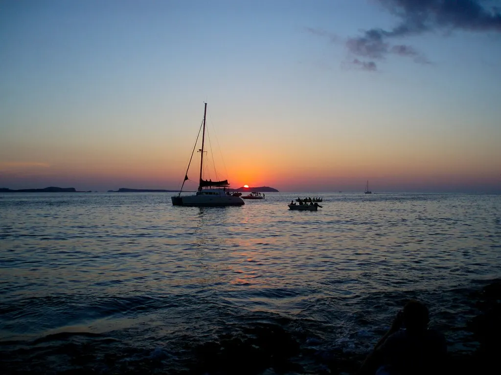 Sunset over the sea from Café del Mar in Ibiza