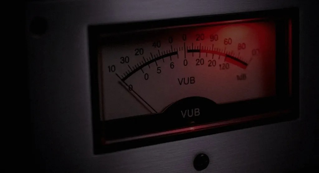 A VU meter needle pushed into the red