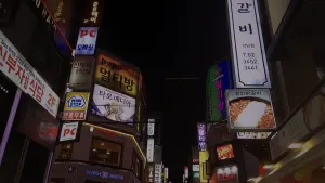Neon signs on a side street in Yeoksam-dong, Gangnam, at night