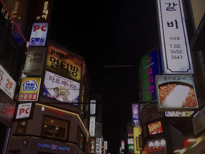 Neon signs on a side street in Yeoksam-dong, Gangnam, at night